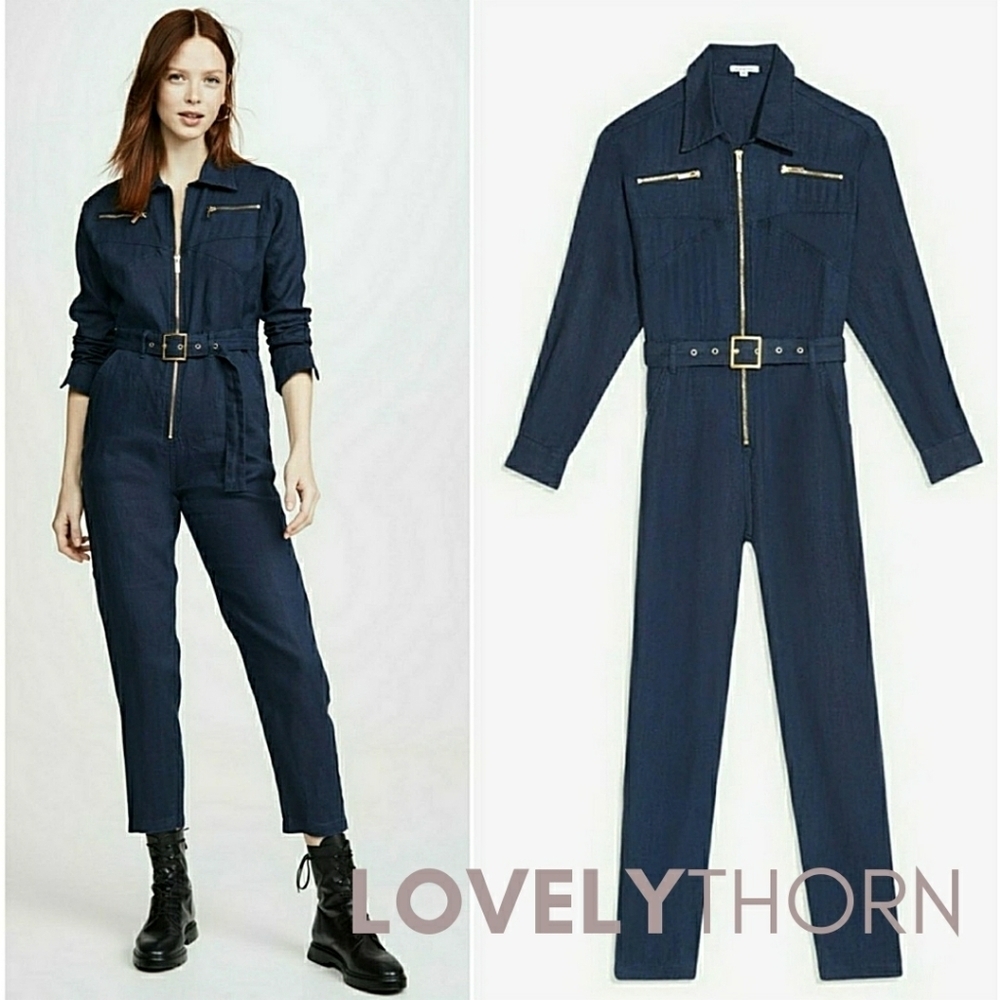 WE WORE WHAT // ltd ed navy linen full zip belted utility style jumpsuit